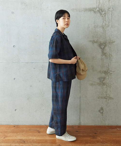 PAR ICI（パーリッシィ）の「先染めBIGチェック/コットンリネン 開襟シャツ(セットアップ対応)（シャツ/ブラウス・レディース・グリーン/ブラック/ブルー・FREE）」の18枚目の写真