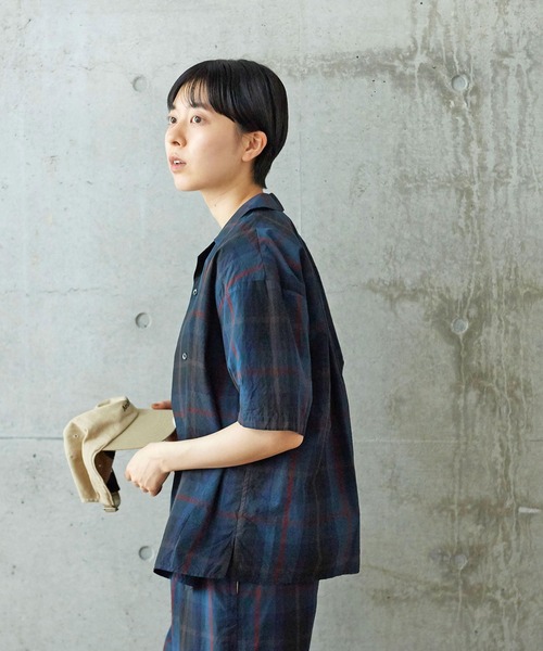 PAR ICI（パーリッシィ）の「先染めBIGチェック/コットンリネン 開襟シャツ(セットアップ対応)（シャツ/ブラウス・レディース・グリーン/ブラック/ブルー・FREE）」の14枚目の写真