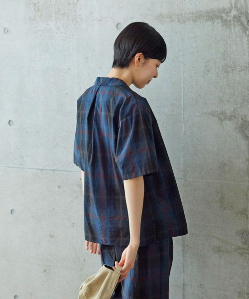 PAR ICI（パーリッシィ）の「先染めBIGチェック/コットンリネン 開襟シャツ(セットアップ対応)（シャツ/ブラウス・レディース・グリーン/ブラック/ブルー・FREE）」の15枚目の写真