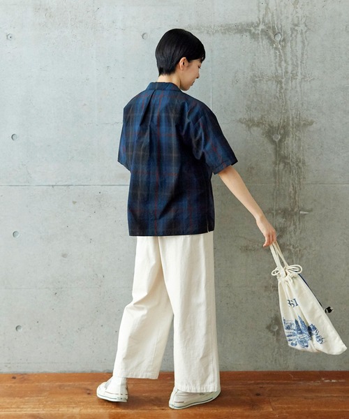 PAR ICI（パーリッシィ）の「先染めBIGチェック/コットンリネン 開襟シャツ(セットアップ対応)（シャツ/ブラウス・レディース・グリーン/ブラック/ブルー・FREE）」の10枚目の写真