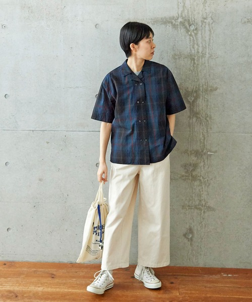 PAR ICI（パーリッシィ）の「先染めBIGチェック/コットンリネン 開襟シャツ(セットアップ対応)（シャツ/ブラウス・レディース・グリーン/ブラック/ブルー・FREE）」の8枚目の写真