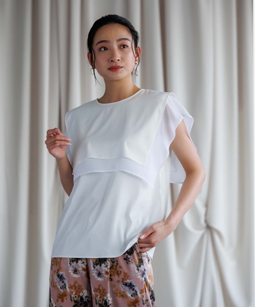 Anside(アンサイド)の「ケープレイヤードブラウス(シャツ/ブラウス・レディース・ベージュ/ブラック/オフホワイト・M)」の9枚目の写真