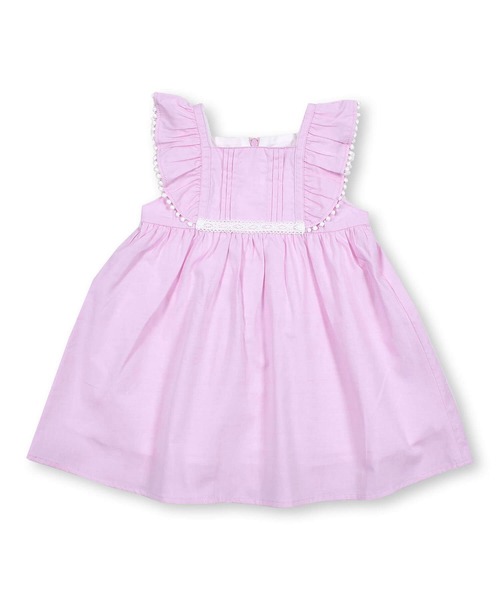 BeBe(ベベ)の「BeBe/コットンシャンブレー袖フリルワンピースベビー(80~90cm)(ワンピース・キッズ・イエロー/ピンク・80/90)」の1枚目の写真