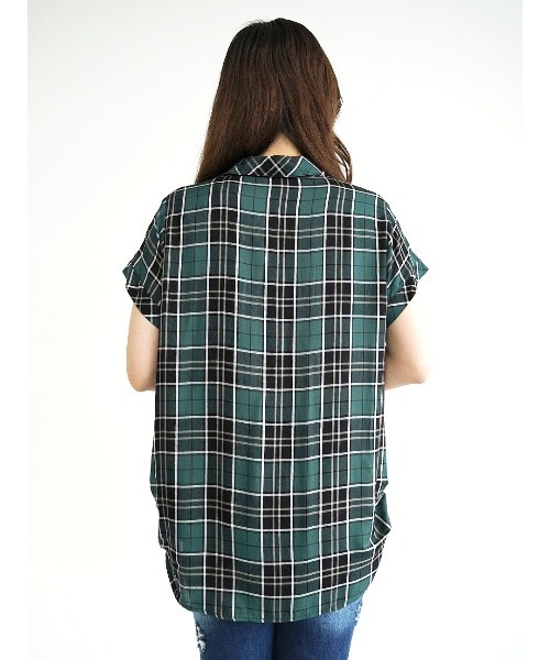 CECIL McBEE（セシルマクビー）の「胸ZIPチェック半袖シャツ（シャツ/ブラウス・レディース・グリーン/ブラック/ベージュ/レッド・MEDIUM/LARGE）」の11枚目の写真