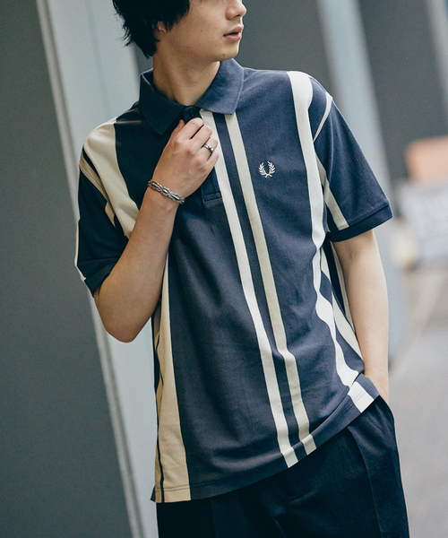 【美品！】FRED PERRY JS 別注 ストライプ ピケポロシャツ Lサイズ FRED PERRY ポロシャツ 「FRED for JOURNAL STANDARD」別注