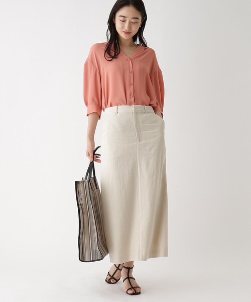 OPAQUE.CLIP（オペークドットクリップ）の「◆【大草直子さんコラボ】オープンカラーブラウス セットアップ対応（シャツ/ブラウス・レディース・ネイビー/ダークオレンジ/ブラック系/黄緑系・38/40/36）」の13枚目の写真