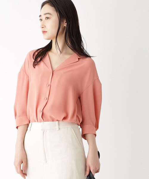 OPAQUE.CLIP（オペークドットクリップ）の「◆【大草直子さんコラボ】オープンカラーブラウス セットアップ対応（シャツ/ブラウス・レディース・ネイビー/ダークオレンジ/ブラック系/黄緑系・38/40/36）」の15枚目の写真