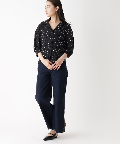 OPAQUE.CLIP（オペークドットクリップ）の「◆【大草直子さんコラボ】オープンカラーブラウス セットアップ対応（シャツ/ブラウス・レディース・ネイビー/ダークオレンジ/ブラック系/黄緑系・38/40/36）」の21枚目の写真