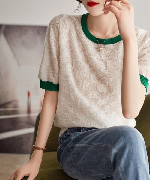 LOPASS（ロパス）の「バイカラークルーネックtee/Tシャツ（Tシャツ/カットソー・レディース・ブラック/ホワイト・M）」の2枚目の写真