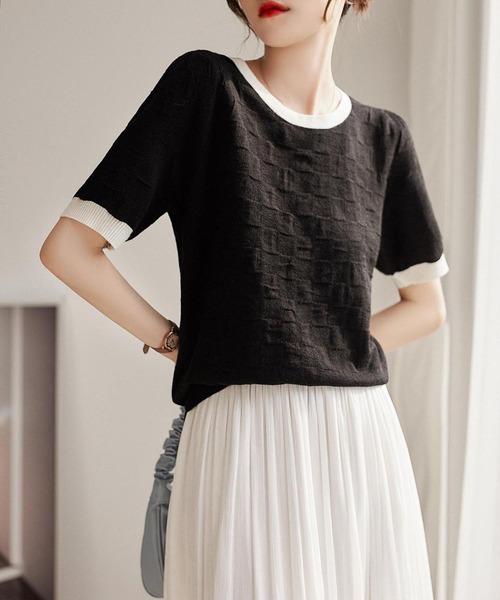 LOPASS（ロパス）の「バイカラークルーネックtee/Tシャツ（Tシャツ/カットソー・レディース・ブラック/ホワイト・M）」の3枚目の写真