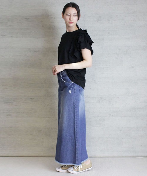 atONE(アットワン)の「atONE 片袖フリル デザインカットソー 半袖(Tシャツ/カットソー・レディース・ピンクベージュ/ブラック/ホワイト・4L~5L/M-L/LL~3L)」の16枚目の写真