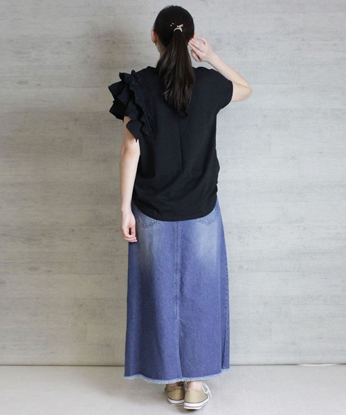 atONE(アットワン)の「atONE 片袖フリル デザインカットソー 半袖(Tシャツ/カットソー・レディース・ピンクベージュ/ブラック/ホワイト・4L~5L/M-L/LL~3L)」の17枚目の写真