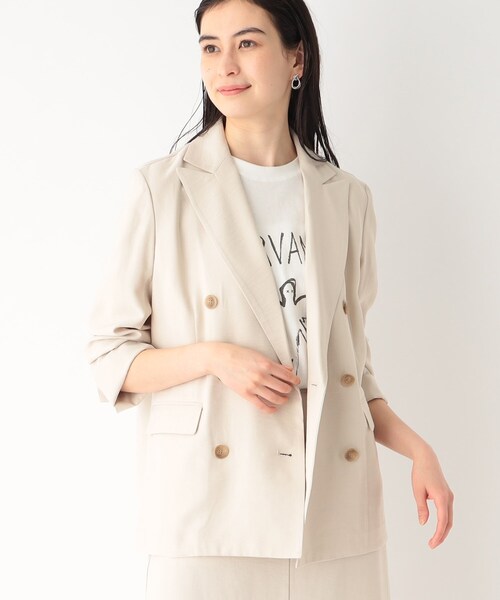 OPAQUE.CLIP(オペークドットクリップ)の「◆セットアップ対応 ダブルブレストジャケット【洗える】(テーラードジャケット・レディース・ライトベージュ/レンガ/ネイビー・36/38/40)」の7枚目の写真