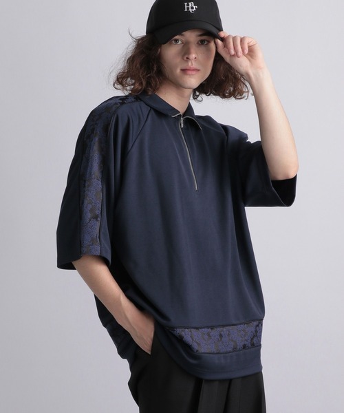 HARE（ハレ）の「ジャガードキリカエハーフZIPカット(HARE)（Tシャツ/カットソー・メンズ・ブラック/グレー/ブルー・FREE）」の4枚目の写真