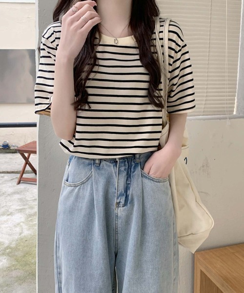 Girly Doll(ガーリードール)の「ボーダーTシャツ(Tシャツ/カットソー・レディース・ブラウン/グリーン/ベージュ系その他/ベージュ×ブラック・FREE)」の12枚目の写真