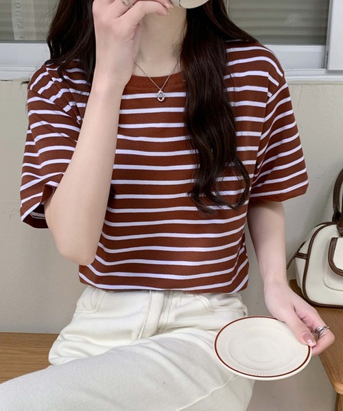 Girly Doll(ガーリードール)の「ボーダーTシャツ(Tシャツ/カットソー・レディース・ブラウン/グリーン/ベージュ系その他/ベージュ×ブラック・FREE)」の16枚目の写真