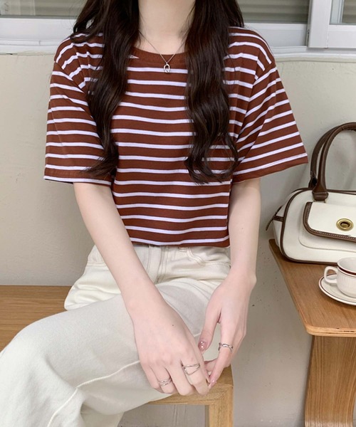Girly Doll(ガーリードール)の「ボーダーTシャツ(Tシャツ/カットソー・レディース・ブラウン/グリーン/ベージュ系その他/ベージュ×ブラック・FREE)」の17枚目の写真
