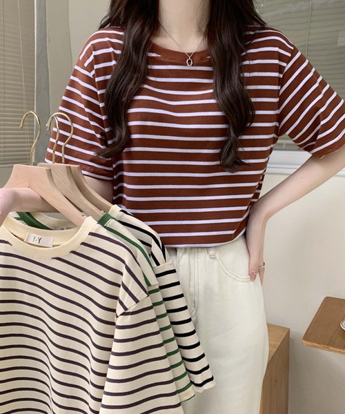 Girly Doll(ガーリードール)の「ボーダーTシャツ(Tシャツ/カットソー・レディース・ブラウン/グリーン/ベージュ系その他/ベージュ×ブラック・FREE)」の18枚目の写真