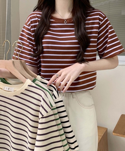 Girly Doll(ガーリードール)の「ボーダーTシャツ(Tシャツ/カットソー・レディース・ブラウン/グリーン/ベージュ系その他/ベージュ×ブラック・FREE)」の19枚目の写真
