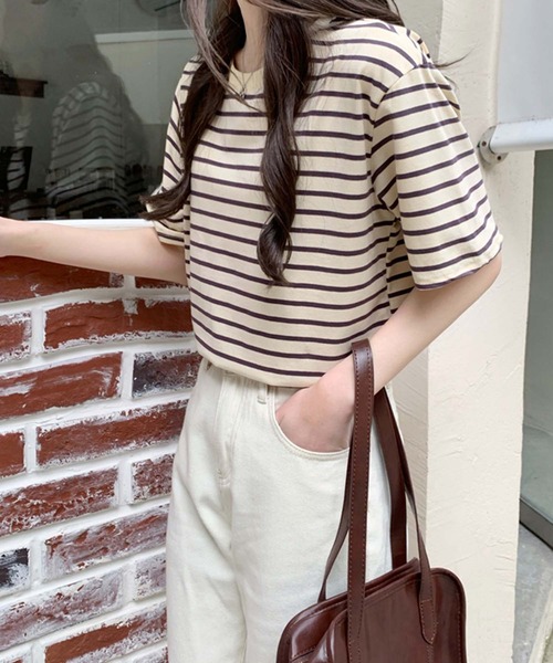Girly Doll(ガーリードール)の「ボーダーTシャツ(Tシャツ/カットソー・レディース・ブラウン/グリーン/ベージュ系その他/ベージュ×ブラック・FREE)」の22枚目の写真