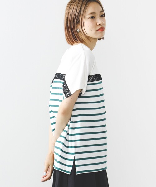 BEAMS HEART(ビームスハート)の「BEAMS HEART / レース付 ボーダープルオーバー(Tシャツ/カットソー・レディース・グリーン/オレンジ/ブルー・FREE)」の10枚目の写真