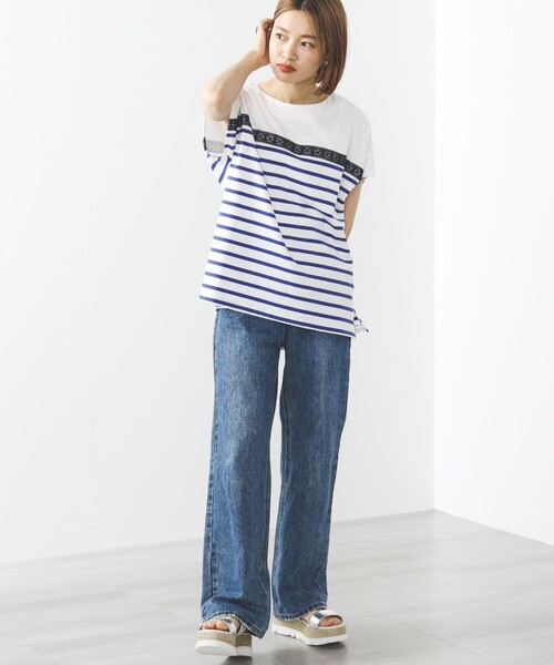 BEAMS HEART(ビームスハート)の「BEAMS HEART / レース付 ボーダープルオーバー(Tシャツ/カットソー・レディース・グリーン/オレンジ/ブルー・FREE)」の11枚目の写真