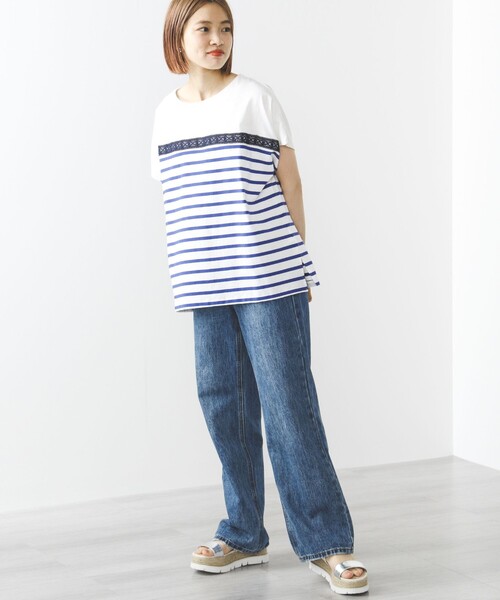 BEAMS HEART(ビームスハート)の「BEAMS HEART / レース付 ボーダープルオーバー(Tシャツ/カットソー・レディース・グリーン/オレンジ/ブルー・FREE)」の12枚目の写真