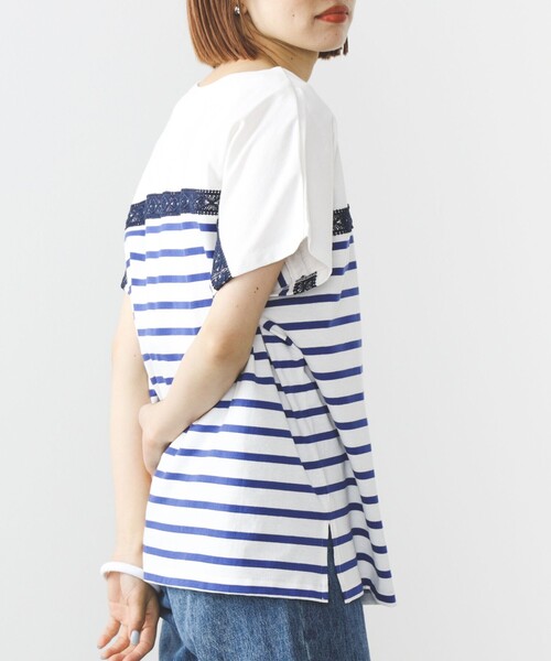 BEAMS HEART(ビームスハート)の「BEAMS HEART / レース付 ボーダープルオーバー(Tシャツ/カットソー・レディース・グリーン/オレンジ/ブルー・FREE)」の13枚目の写真