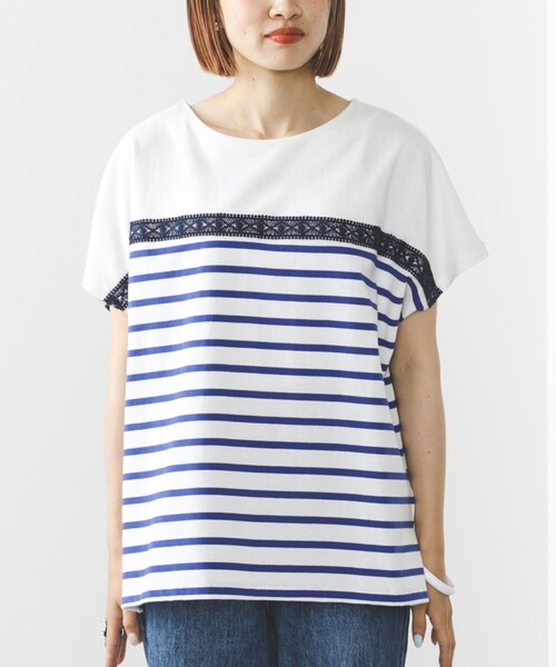 BEAMS HEART(ビームスハート)の「BEAMS HEART / レース付 ボーダープルオーバー(Tシャツ/カットソー・レディース・グリーン/オレンジ/ブルー・FREE)」の14枚目の写真