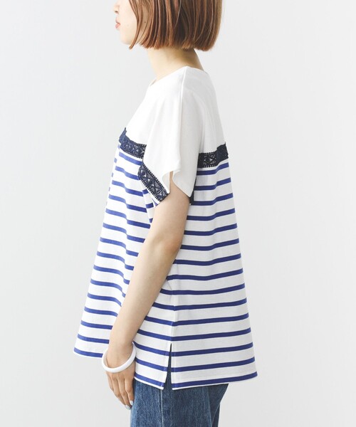 BEAMS HEART(ビームスハート)の「BEAMS HEART / レース付 ボーダープルオーバー(Tシャツ/カットソー・レディース・グリーン/オレンジ/ブルー・FREE)」の15枚目の写真