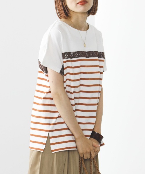 【新品】24SS ミュベール ハートパッチボーダーカットソー 白 イエロー Ｍ BEAMS HEART / レース付 ボーダープルオーバー（Tシャツ