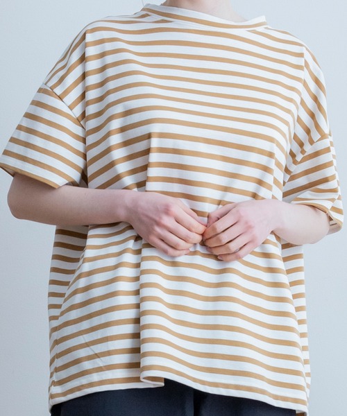 A.U.G. relaxing(オーグリラクシング)の「A.U.G. relaxing ワイド Tee (MADE IN JAPAN)(Tシャツ/カットソー・レディース・ホワイト×ブラウン/ホワイト×ブルー/ホワイト×ブラック・FREE)」の14枚目の写真