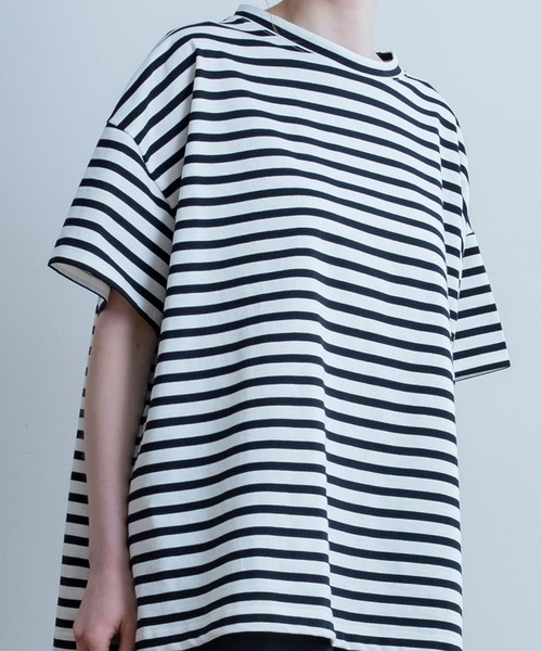 A.U.G. relaxing(オーグリラクシング)の「A.U.G. relaxing ワイド Tee (MADE IN JAPAN)(Tシャツ/カットソー・レディース・ホワイト×ブラウン/ホワイト×ブルー/ホワイト×ブラック・FREE)」の12枚目の写真