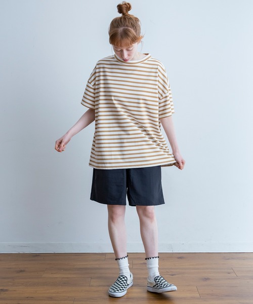 A.U.G. relaxing(オーグリラクシング)の「A.U.G. relaxing ワイド Tee (MADE IN JAPAN)(Tシャツ/カットソー・レディース・ホワイト×ブラウン/ホワイト×ブルー/ホワイト×ブラック・FREE)」の13枚目の写真