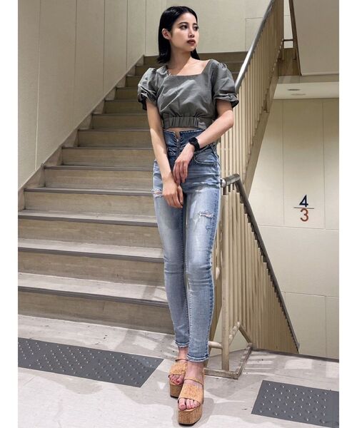 GYDA（ジェイダ）の「ハーフスリーブBACKリボンスクエアネックブラウス（シャツ/ブラウス・レディース・オリーブ/ブラック/オフホワイト・FREE）」の22枚目の写真