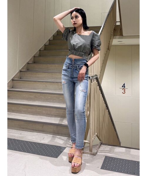 GYDA（ジェイダ）の「ハーフスリーブBACKリボンスクエアネックブラウス（シャツ/ブラウス・レディース・オリーブ/ブラック/オフホワイト・FREE）」の21枚目の写真