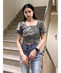 GYDA | ハーフスリーブBACKリボンスクエアネックブラウス(シャツ/ブラウス)