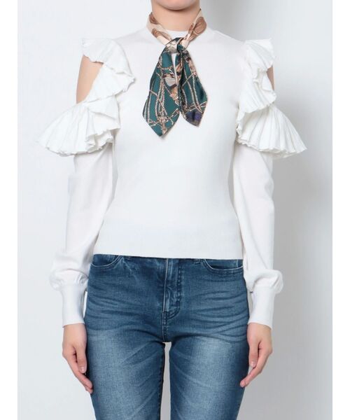 新品タグ付✨Sov. ソブ　近年モデル　ラッフルデザインニット　フリル　シフォン 31 Sons de mode ニット セーター ラッフルフリルカラーシャギー