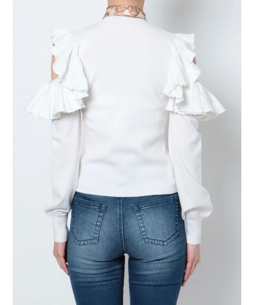 RESEXXY（リゼクシー）の「ラッフルフリルスカーフニットトップス（ニット/セーター・レディース・ベージュ/ホワイト/ブラック/ブルー・FREE）」の16枚目の写真