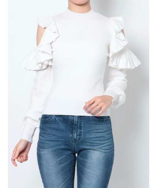 RESEXXY（リゼクシー）の「ラッフルフリルスカーフニットトップス（ニット/セーター・レディース・ベージュ/ホワイト/ブラック/ブルー・FREE）」の20枚目の写真