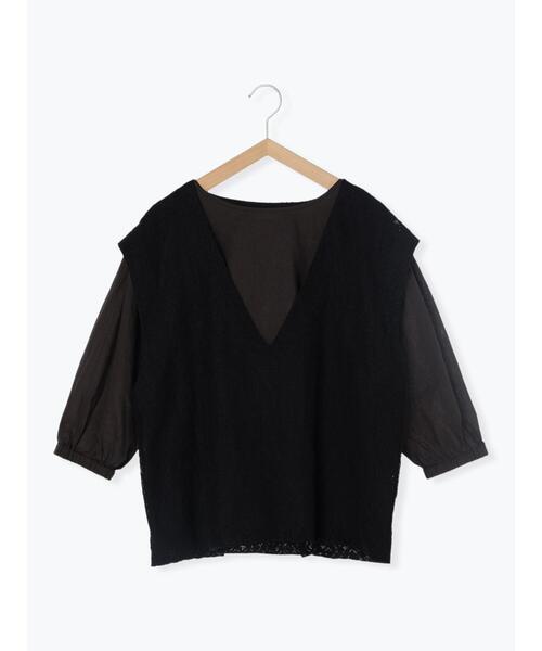 Samansa Mos2（サマンサ モスモス）の「レースドッキングブラウス（シャツ/ブラウス・レディース・キャメル/チャコールグレー/ベージュ/オフホワイト・F）」の2枚目の写真