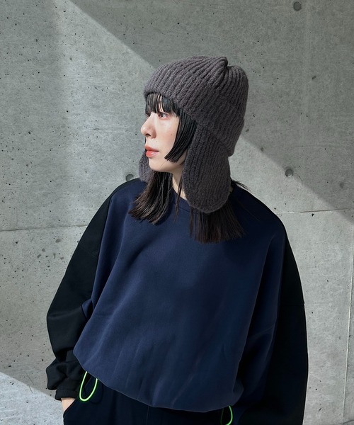 y/m by RIKA（イムバイリカ）の「モヘアタッチフライトニットキャップ（キャップ・レディース・チャコールグレー・FREE）」の2枚目の写真