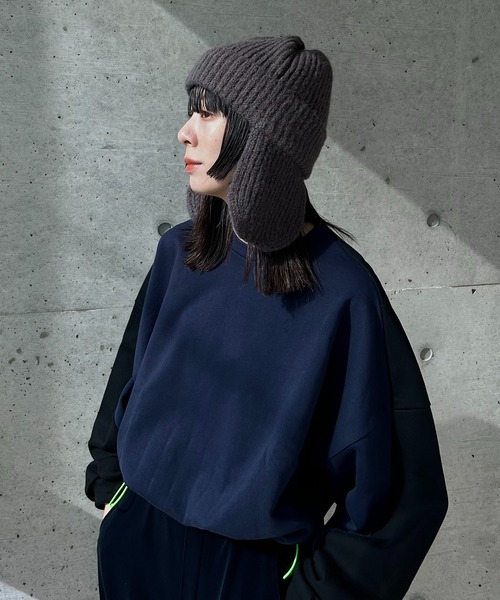 y/m by RIKA（イムバイリカ）の「モヘアタッチフライトニットキャップ（キャップ・レディース・チャコールグレー・FREE）」の6枚目の写真