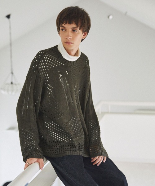 EMMA CLOTHES（エマクローズ）の「クロシェルーズシルエットニットEMMA CLOTHES（ニット/セーター・メンズ・ブラウン/アイボリー/ブラック/オリーブ・M/L）」の14枚目の写真