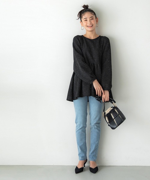 coca（coca）（コカ）の「カットラメツイードウエストギャザートップス（Tシャツ/カットソー・レディース・ブラック・M/L）」の2枚目の写真