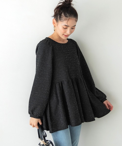 coca（coca）（コカ）の「カットラメツイードウエストギャザートップス（Tシャツ/カットソー・レディース・ブラック・M/L）」の3枚目の写真