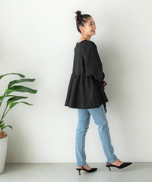 coca（coca）（コカ）の「カットラメツイードウエストギャザートップス（Tシャツ/カットソー・レディース・ブラック・M/L）」の7枚目の写真
