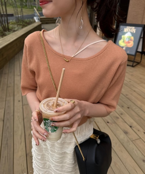 hinari（ヒナリ）の「コンパクトサマーニット（Tシャツ/カットソー・レディース・オレンジ/アイボリー/カーキ・FREE）」の14枚目の写真