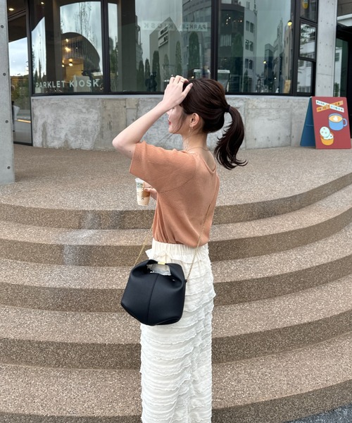 hinari（ヒナリ）の「コンパクトサマーニット（Tシャツ/カットソー・レディース・オレンジ/アイボリー/カーキ・FREE）」の15枚目の写真