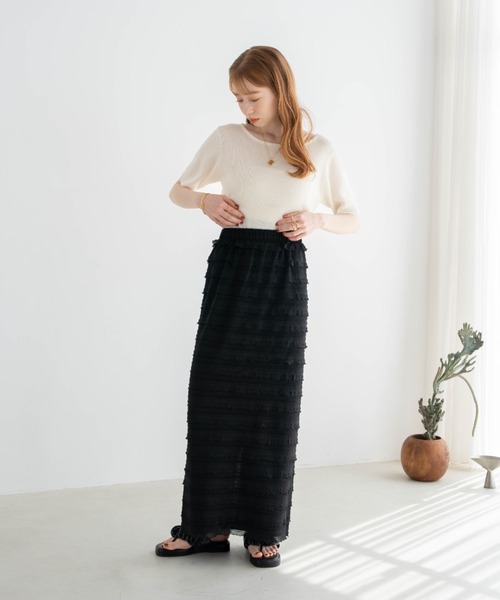 hinari（ヒナリ）の「コンパクトサマーニット（Tシャツ/カットソー・レディース・オレンジ/アイボリー/カーキ・FREE）」の20枚目の写真